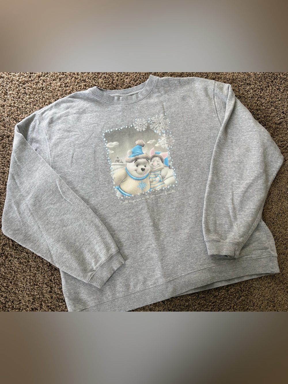Vintage Disney Winnie The Pooh Winter Sweatshirt Christmas Sweater Grey Sz XL